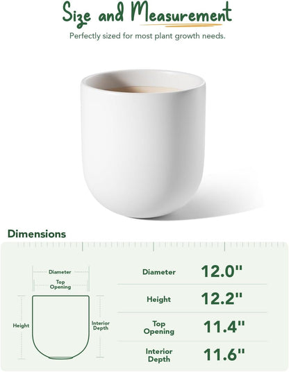 LE TAUCI 12 Inch Pots for Plants, Ceramic Large Planters for Indoor Plants, Indoor Plant Pots for Home Garden Patio Office, Planter Pots with Drainage Hole and Rubber Plug, Neutral Gray