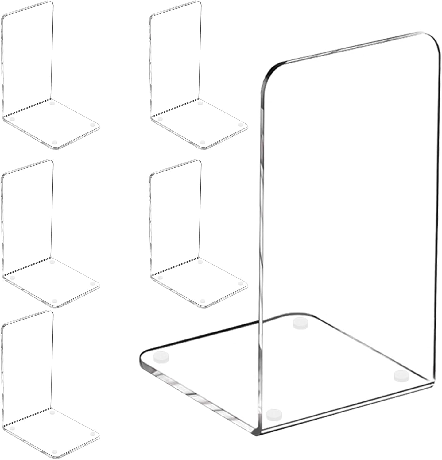 Lulonpon 4 Pieces Book Ends, Bookends, Books End for Shelves, Books End for Heavy Books, Clear Bookends, Acrylic Book Ends for School, Library,Desktop Organizer and Book Shelves