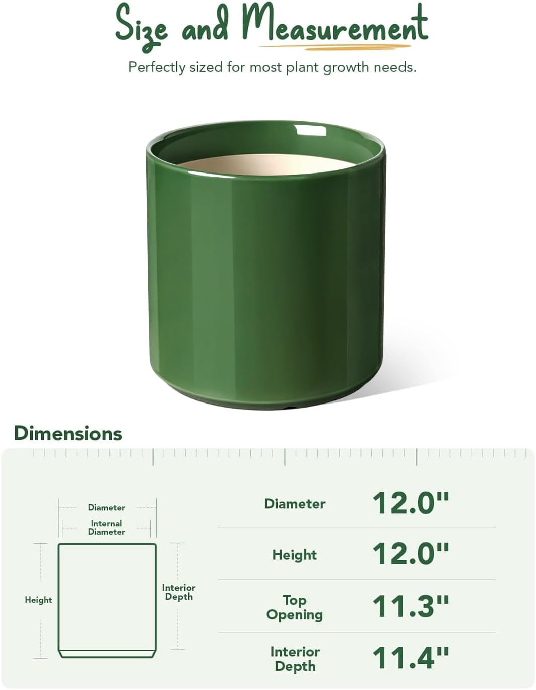 LE TAUCI 12 Inch Pot for Plants, Ceramic Planters for Indoor Plants, Mid-Century Modern Cylinder Flower Pots with Drainage Hole, Fits Fiddle Leaf Fig & Monstera, Home Decor, White