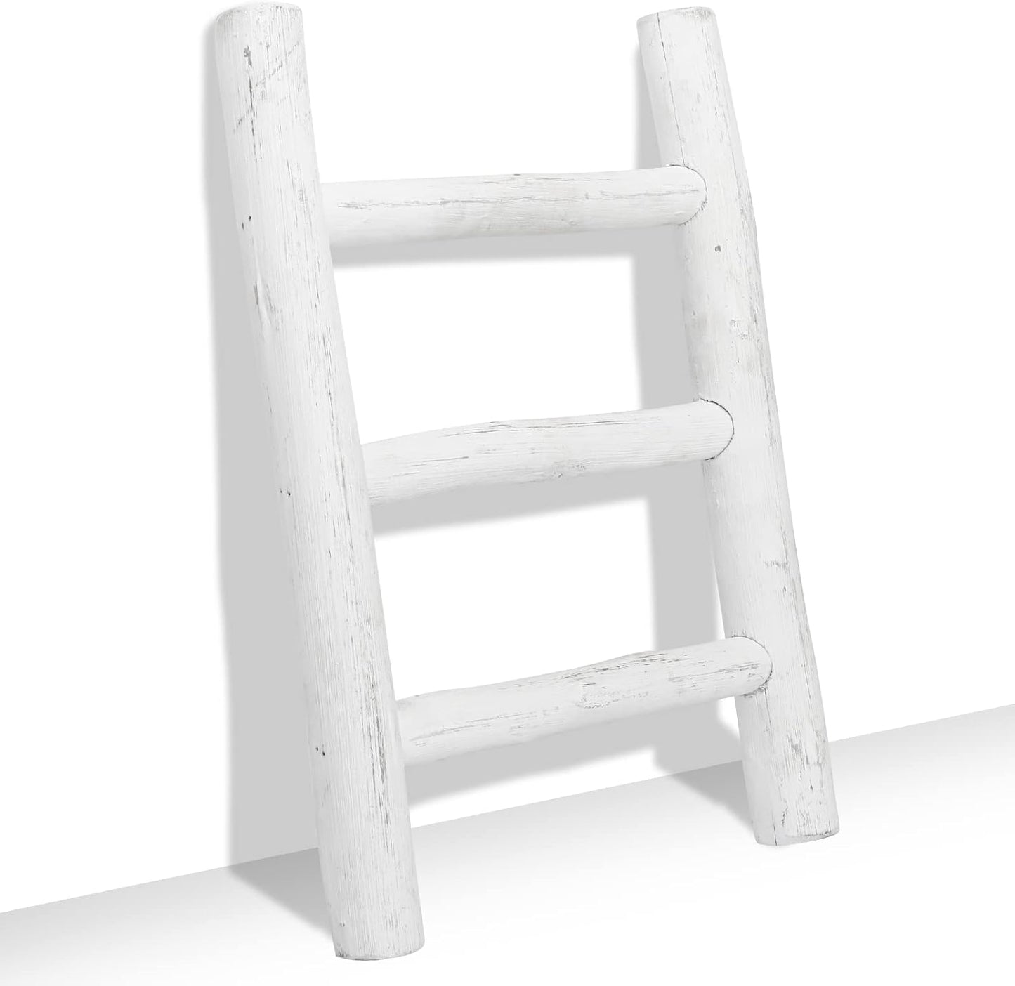 FUIN 57in Wood Blanket Ladder Living Room Decorative Wall Leaning Farmhouse Quilt Display Holder Rustic Wooden Towel Rack for Bathroom, Brown