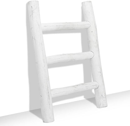 FUIN 57in Wood Blanket Ladder Living Room Decorative Wall Leaning Farmhouse Quilt Display Holder Rustic Wooden Towel Rack for Bathroom, Brown