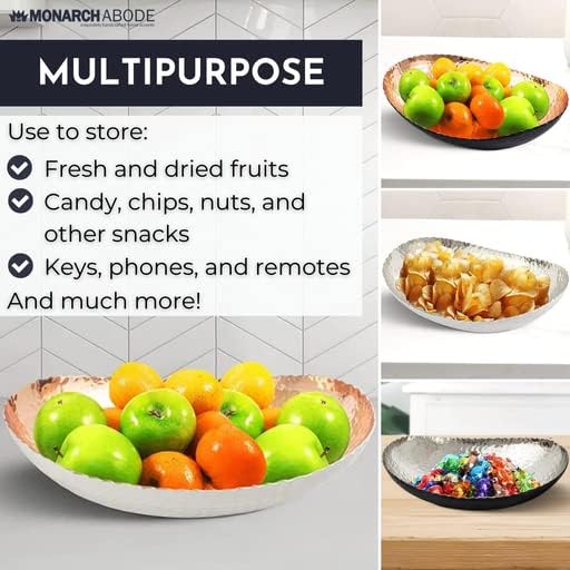 Monarch Abode Decorative Bowl for Home Decor – 7.5-Inch Black and Copper Plated Hand Hammered Key Bowls for Entryway Table, Fruit & Potpourri Bowl for Centerpiece, Modern Catch All Key Holder Bowl