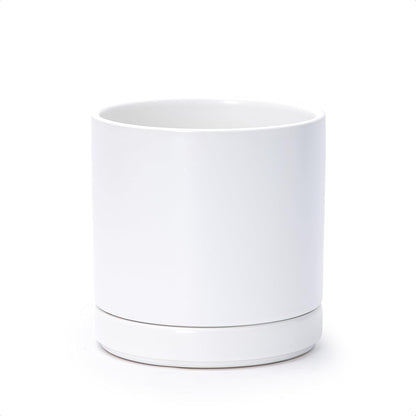 D'vine Dev 6.5 Inch Ceramic Planter Pot with Drainage Hole and Saucer, Indoor Cylinder Round Planter Pot, Olive, 94-O-C-J