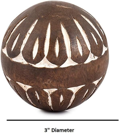 Samhita Mango Wood White Decorative Ball Set of 3 for Living, Dining Room Decor - Coffee Table Centerpiece Home Décor (3" x 3"x 3")