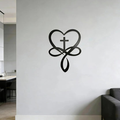SOPEOZAM Infinity Heart Cross Wall Decor, 18x13 Inches Metal Infinity Heart Wall Art Decor Cross for Bedroom, Living Room, Home, Bathroom, Wall Crosses Decor, Black