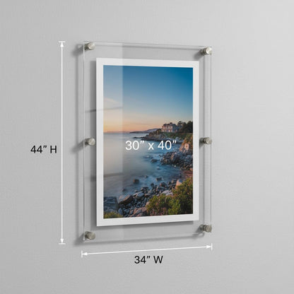 Azar Displays,105536, Floating Acrylic Wall Frame with Silver Hardware Stand Off Caps, Clear Hanging Photo Frame Display Mount with Frameless Border, Glass-Like Frame for Large Prints, 24" x 36"