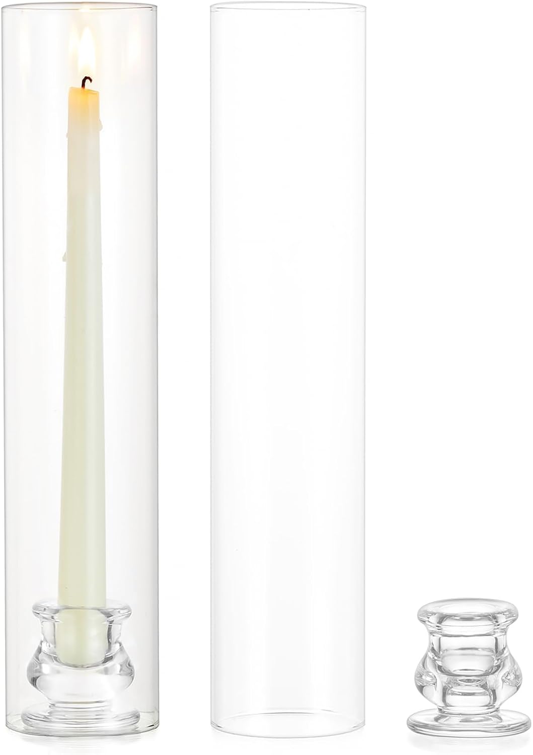 Glass Hurricane Candle Holder: 12" Tall Candlestick Holder Bulk with Cylinder Windproof Cover Set of 6 Clear Taper Candle Holders for Wedding Party Birthday Christmas Decor