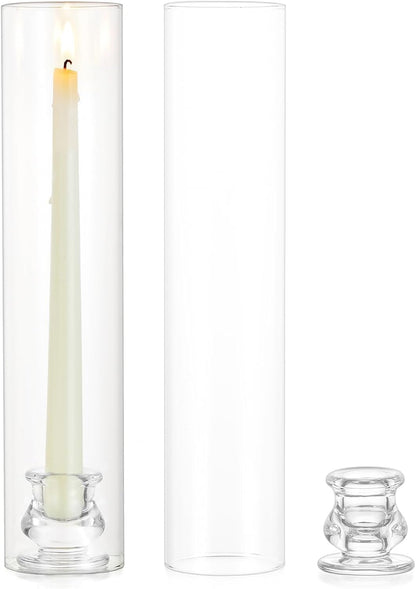 Glass Hurricane Candle Holder: 12" Tall Candlestick Holder Bulk with Cylinder Windproof Cover Set of 6 Clear Taper Candle Holders for Wedding Party Birthday Christmas Decor