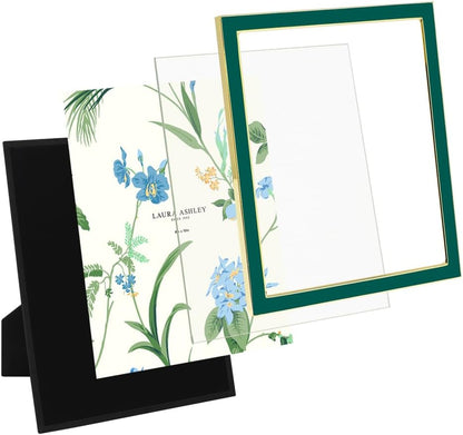 Laura Ashley 5x7 Navy Enamel Picture Frame, Gold Metal Edge with Easel, for Countertop, Counterspace, Tabletop Display, Bookshelf, Desk, Wall Décor, Photo Gallery (5x7, Navy W/Gold)