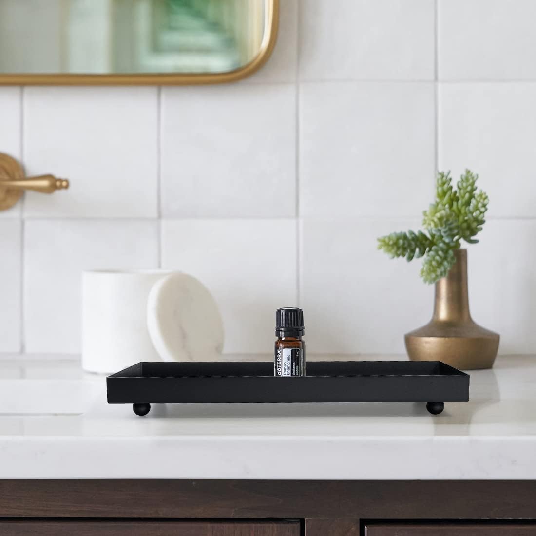 Rectangle Black Matte Metal Tray, Suit for Candle Holder, Vanity Decor Projects, Bathroom Toilet Tank Tray, Perfume or Jewelry Storage, and Coffee Table Centerpiece
