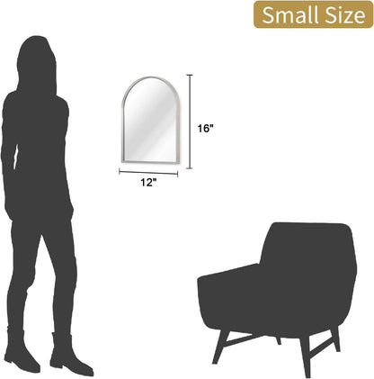 Black Arched Mirror, Modern Bathroom Wall Mirror Aluminum Alloy Framed Mirror Brushed Metal Vanity Wall Mounted Mirror for Livingroom Bedroom Entryway Room 16"x12"