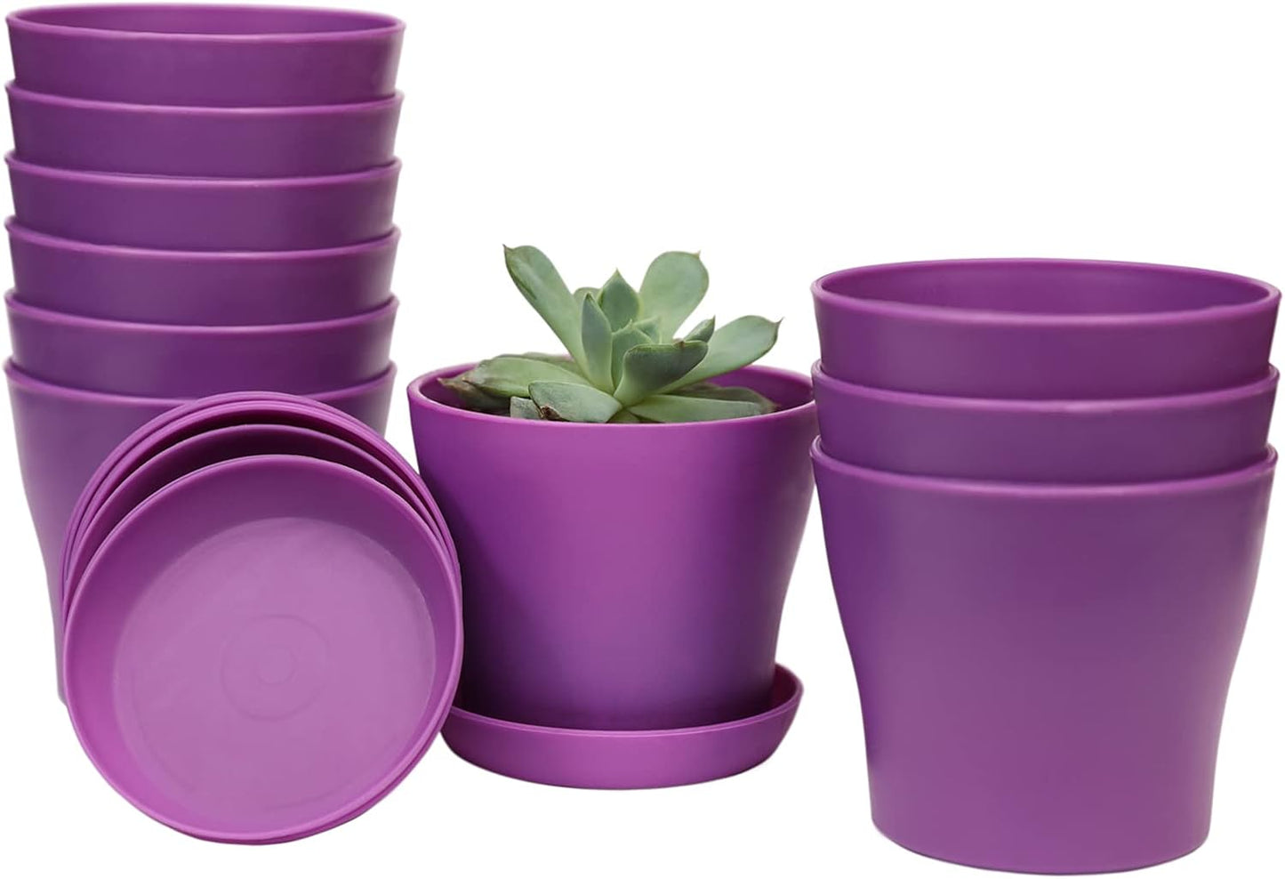 TDHDIKE 10 Pcs Plastic Planters Indoor Pots, Mini Flower Seedlings Nursery Flower Pot with Pallet, Modern Decorative Gardening Containers