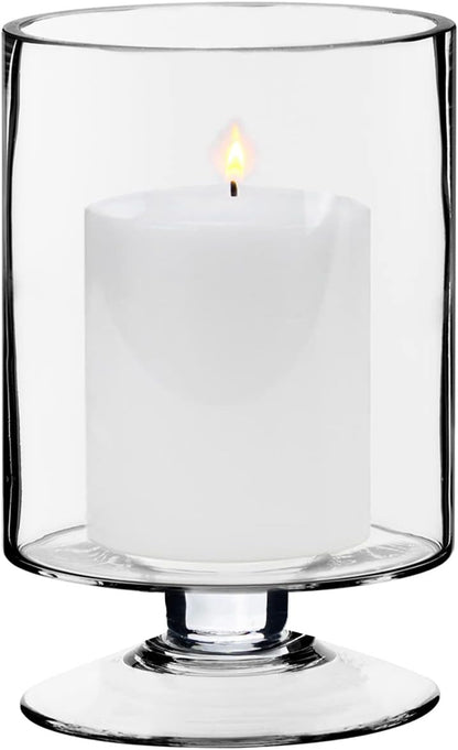 CYS EXCEL Glass Hurricane Pillar Candle Holder (H:6" W:3.75") | Multiple Size Choices Short Stem Candle Centerpieces | Stemmed Glass Cylinder Candle Vase