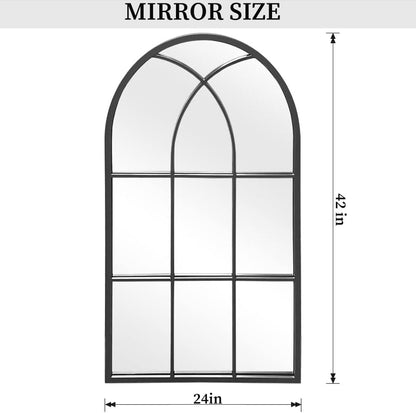 Dewfig 65"x 22" Arched Window pane Full Length Mirror, Wall Mirror, Floor Standing Mirrors, Farmhouse Long Full Body Mirrors Wall Mounted for Living Room, Bedroom, Entryway, Fireplace, Black