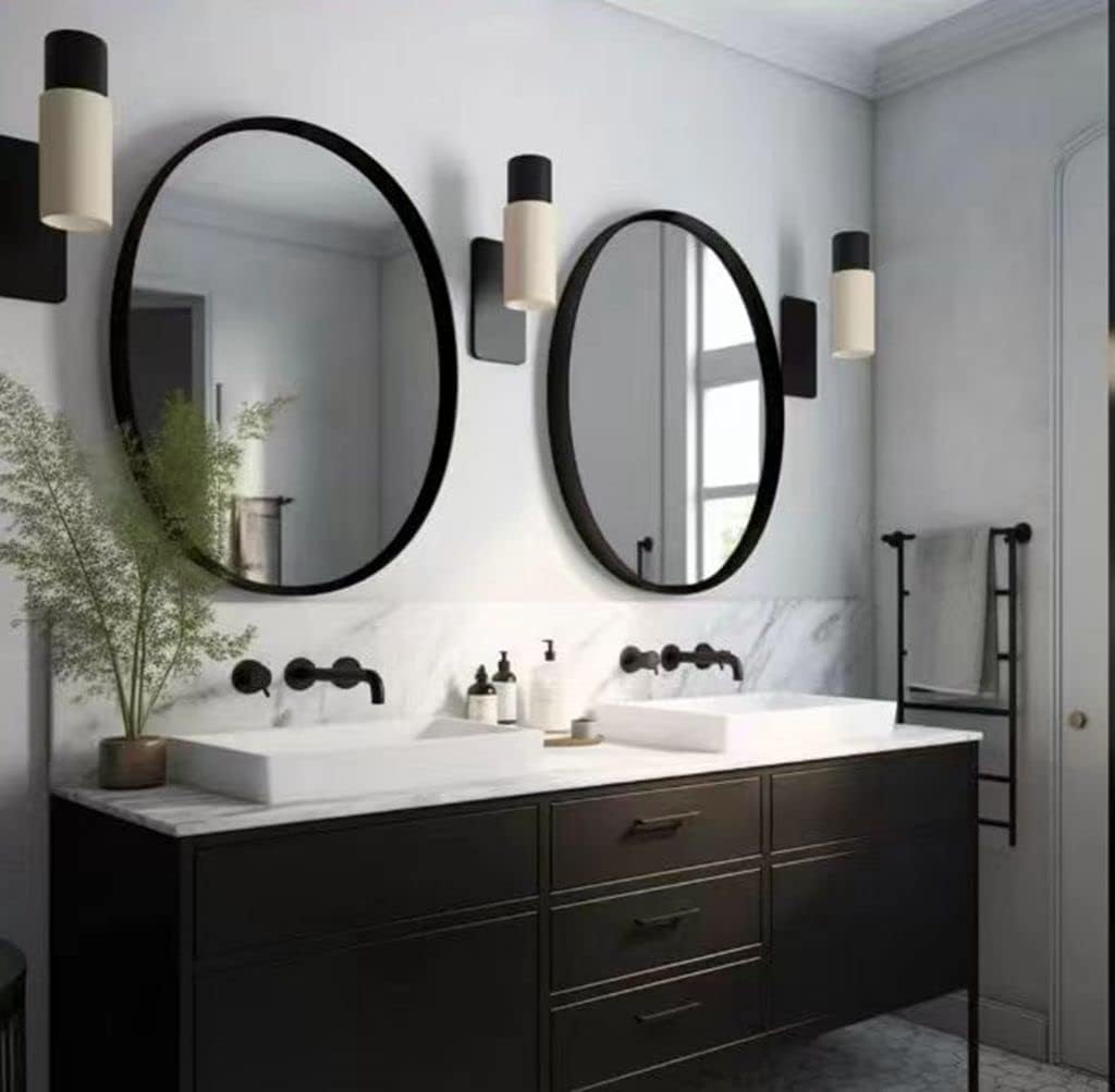 USHOWER Bathroom Mirrors for Over Sink, 36 Inch Circle Mirror with Metal Frame, Black Wall Mirror for Vanity, Entryway, Living Room, Hallway and Bedroom Decor