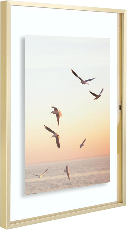 Frametory, Floating Picture Frame 12x16 - Black Aluminum Metal Photo Frame - Real Glass of Front - for Wall Mount Display