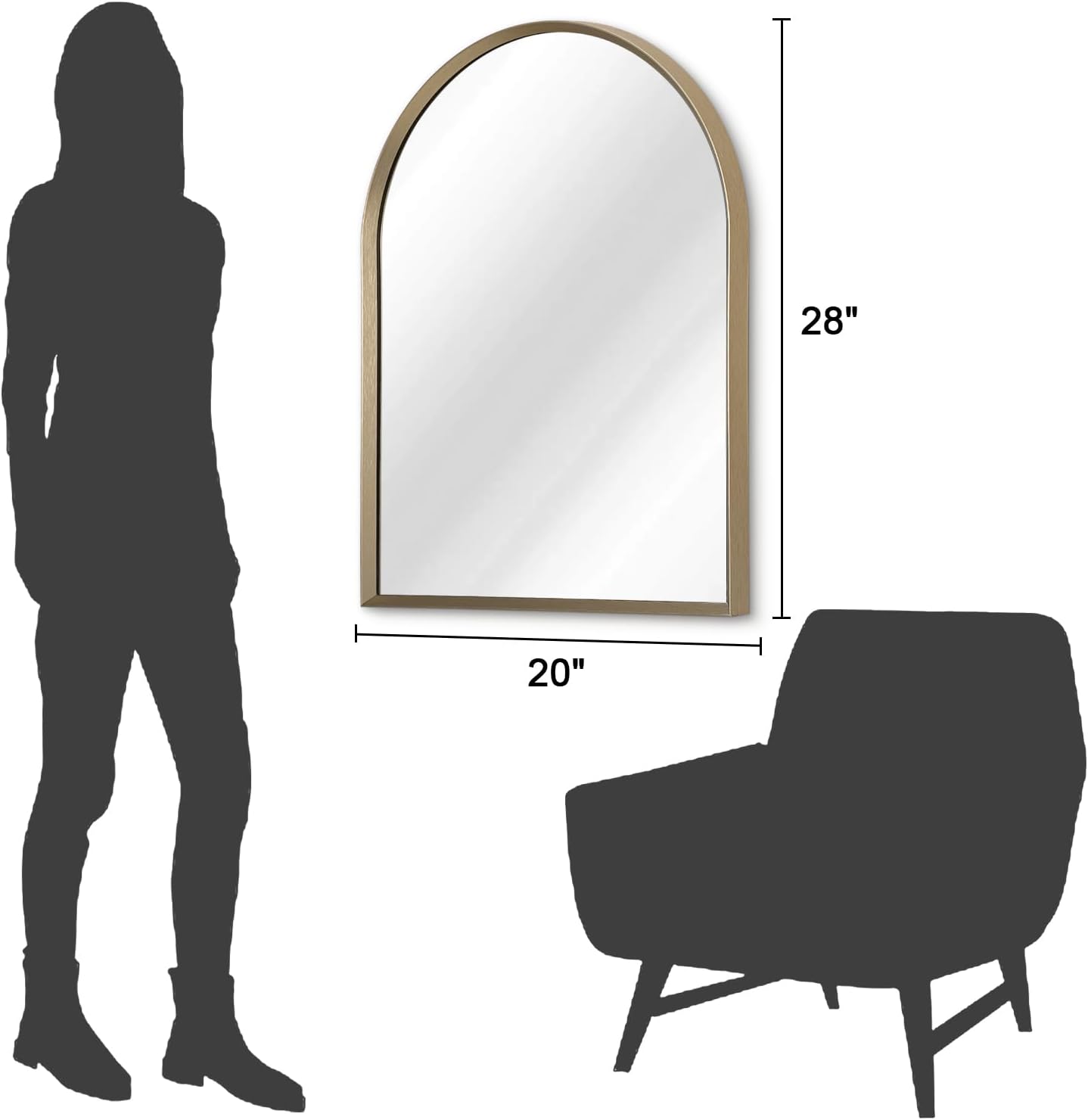 Black Arched Mirror, Modern Bathroom Wall Mirror Aluminum Alloy Framed Mirror Brushed Metal Vanity Wall Mounted Mirror for Livingroom Bedroom Entryway Room 16"x12"