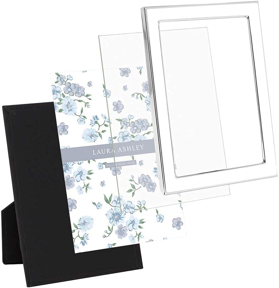 Laura Ashley 5x7 Navy Enamel Picture Frame, Gold Metal Edge with Easel, for Countertop, Counterspace, Tabletop Display, Bookshelf, Desk, Wall Décor, Photo Gallery (5x7, Navy W/Gold)