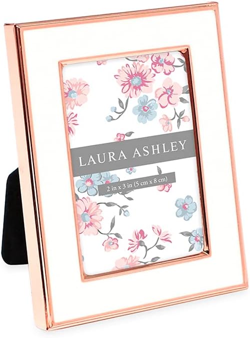 Laura Ashley 5x7 Navy Enamel Picture Frame, Gold Metal Edge with Easel, for Countertop, Counterspace, Tabletop Display, Bookshelf, Desk, Wall Décor, Photo Gallery (5x7, Navy W/Gold)