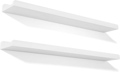 Love-KANKEI Floating Shelves Wall Mounted Set of 2, 17 Inch Rustic Wood Wall Shelves for Storage, Bedroom Living Room Bathroom Kitchen Office and More White