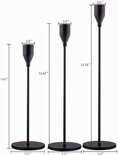 Matte Black Candle Holders Set of 3 for Taper Candles, Decorative Candlestick Holder for Wedding, Dinning, Party, Fits 3/4 inch Thick Candle&Led Candles (Metal Candle Stand)
