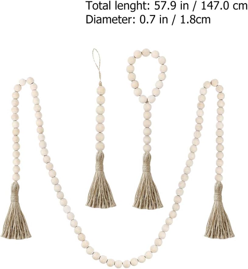 IMIKEYA Wooden Beads Garland: Farmhouse Wood Bead Garland with Tassels Boho Wall Hanging for Home Decor Tiered Tray Rustic Wood Prayer for Coffee Table Decor