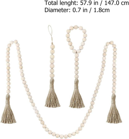 IMIKEYA Wooden Beads Garland: Farmhouse Wood Bead Garland with Tassels Boho Wall Hanging for Home Decor Tiered Tray Rustic Wood Prayer for Coffee Table Decor