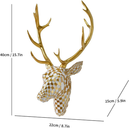 GIGICICI Mosaic Deer Head Wall Decor 15.7x8.7 Inch, Artistic Faux Resin Animal Head Wall Sculpture Hanging for Living Room Bedroom Kitchen Office, Black-White Gift