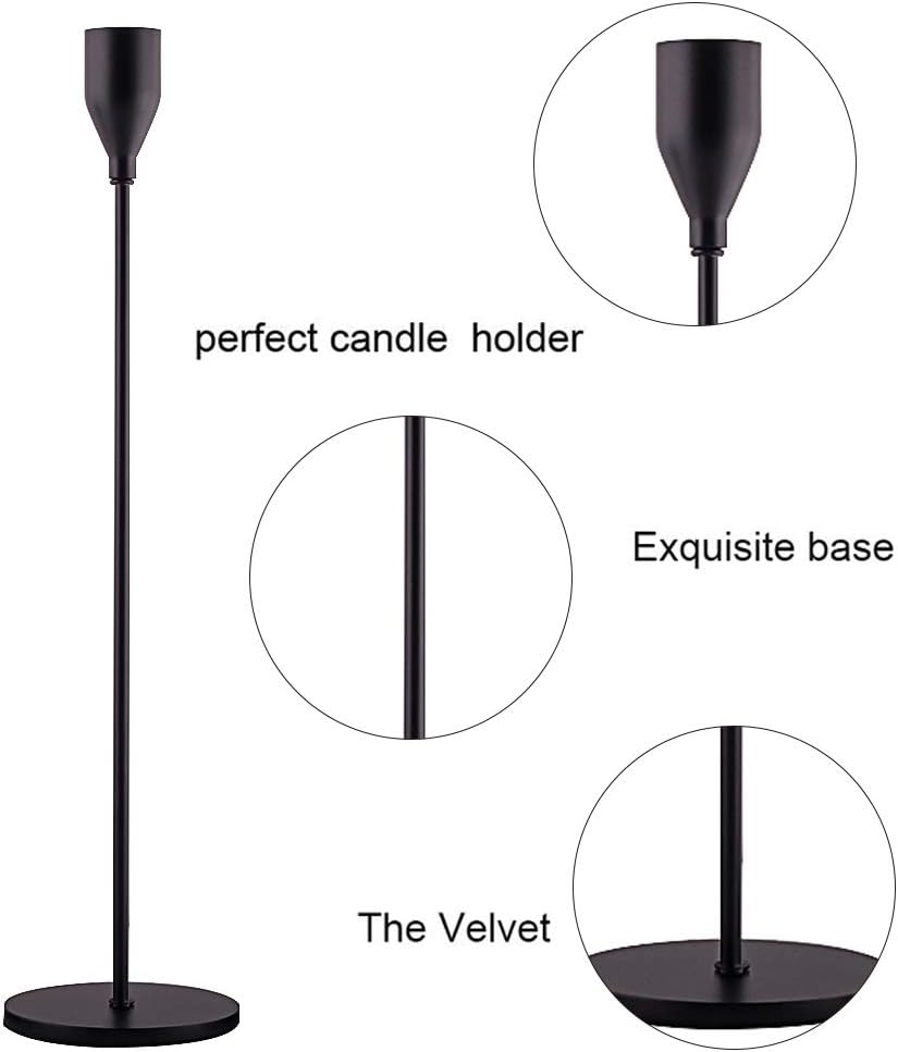 Matte Black Candle Holders Set of 3 for Taper Candles, Decorative Candlestick Holder for Wedding, Dinning, Party, Fits 3/4 inch Thick Candle&Led Candles (Metal Candle Stand)