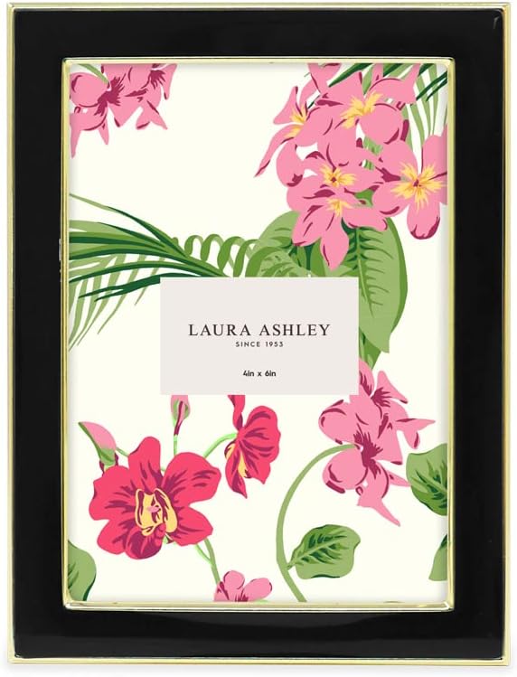 Laura Ashley 5x7 Navy Enamel Picture Frame, Gold Metal Edge with Easel, for Countertop, Counterspace, Tabletop Display, Bookshelf, Desk, Wall Décor, Photo Gallery (5x7, Navy W/Gold)
