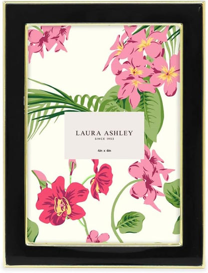 Laura Ashley 5x7 Navy Enamel Picture Frame, Gold Metal Edge with Easel, for Countertop, Counterspace, Tabletop Display, Bookshelf, Desk, Wall Décor, Photo Gallery (5x7, Navy W/Gold)