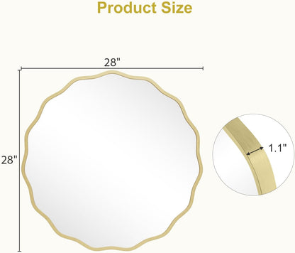 WallBeyond Round Wavy Mirror for Wall Decorative 24 inch, Modern Round Mirror Aluminum Frame for Bathroom Bedroom Living Room Home House Office Entryway, Gold