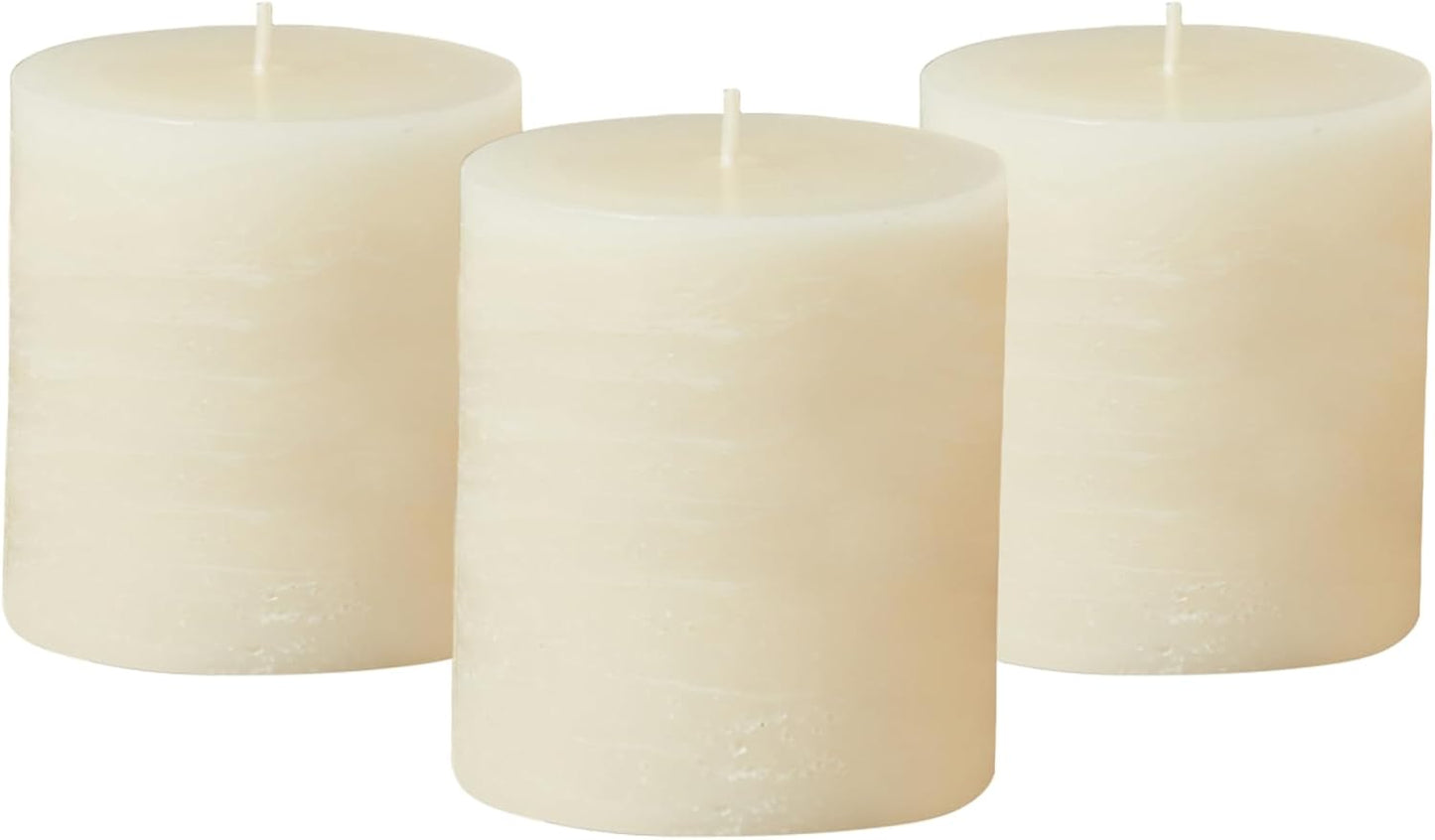 Simply Soson 3x6 inch Ivory Pillar Candles Set of 3, Rustic Texture, Unscented Ivory Candles, Dripless Candles, 3 inch Pillar Candles Ideal as Wedding, Parties, Spas, Dinner, Home Decoration, Church