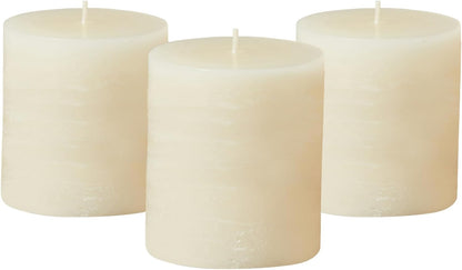 Simply Soson 3x6 inch Ivory Pillar Candles Set of 3, Rustic Texture, Unscented Ivory Candles, Dripless Candles, 3 inch Pillar Candles Ideal as Wedding, Parties, Spas, Dinner, Home Decoration, Church
