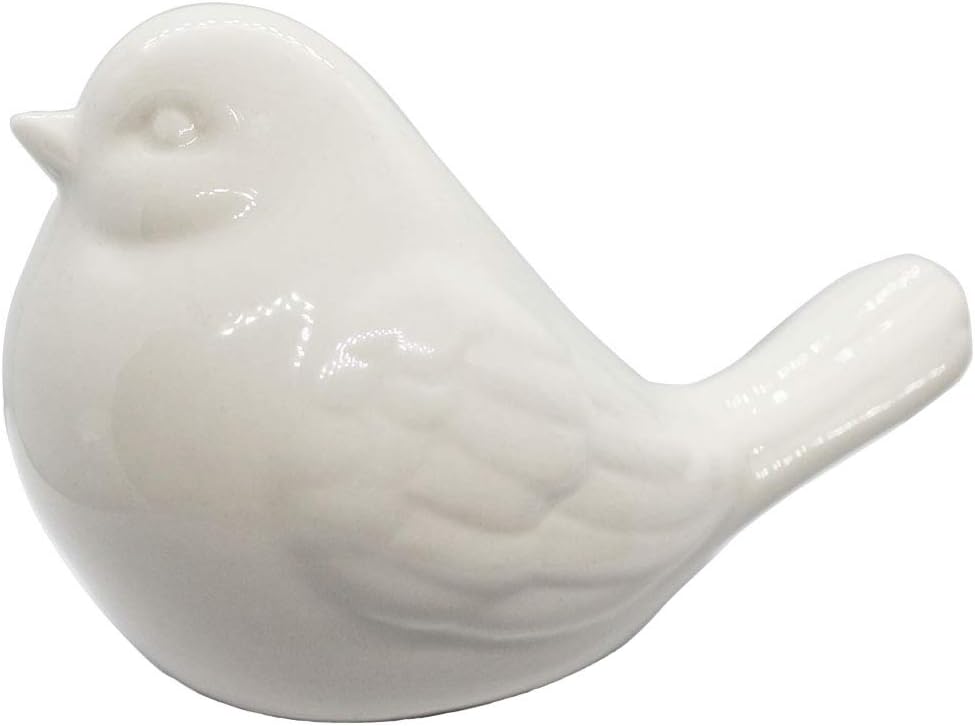 New White Modern Farmhouse Bird Figurine, Bird Statue Sculpture - Carved Rustic Distressed Animal Bird Ornaments - Home Decor Accents Collectible Bird Figurine | Spring