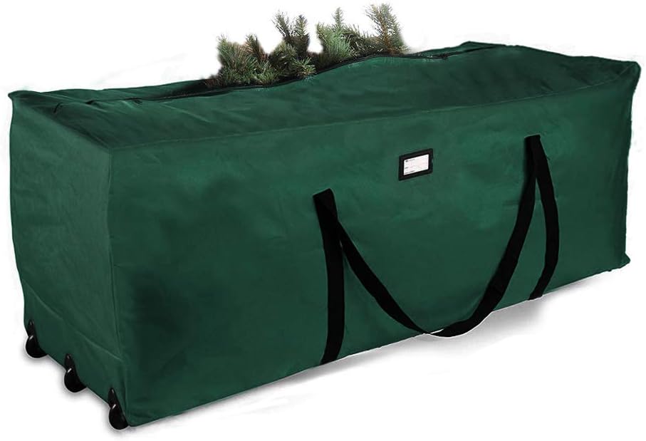 ProPik Rolling Christmas Tree Storage Bag, Fits Up to 9 Ft Tall Disassembled Trees, 28" H X 16.5" W X 60" L, Extra Large Heavy Duty Xmas Storage Container with Wheels & Handles, 600D Oxford (Green)