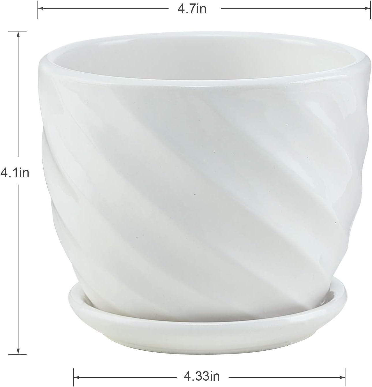 sietpoek Plant Pots - 5.5 Inch Cylinder Ceramic Planters with Connected Saucer, Pots for Succuelnt and Little Snake Plants, Set of 4, White