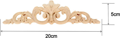 MUXSAM Carved Wood Appliques Onlays, Long Wooden Decals Trim Molding Rosette Inlays for Door Wall Mantel Cabinet Door Dresser Closet Mirror Decoration Furniture Transfer(1-Pack, 20x5cm/7.9" x2)