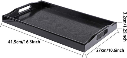 MDLUU Plastic Serving Tray, Ottoman Tray with Cutout Handles, Rectangle Butler Tray for Breakfast in Bed, Coffee Table Decor, Party (Black)