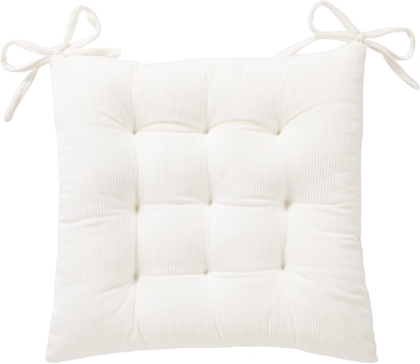 HLOVME Corduroy Chair Cushion with Ties Ultra Soft Warm Floor Cushion for Kids Reading Nook Comfortable Square Seat Cushion for Adult 15.7”x15.7”, White