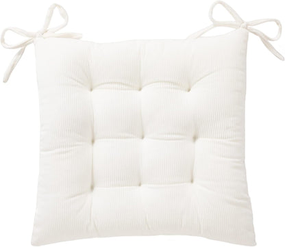 HLOVME Corduroy Chair Cushion with Ties Ultra Soft Warm Floor Cushion for Kids Reading Nook Comfortable Square Seat Cushion for Adult 15.7”x15.7”, White