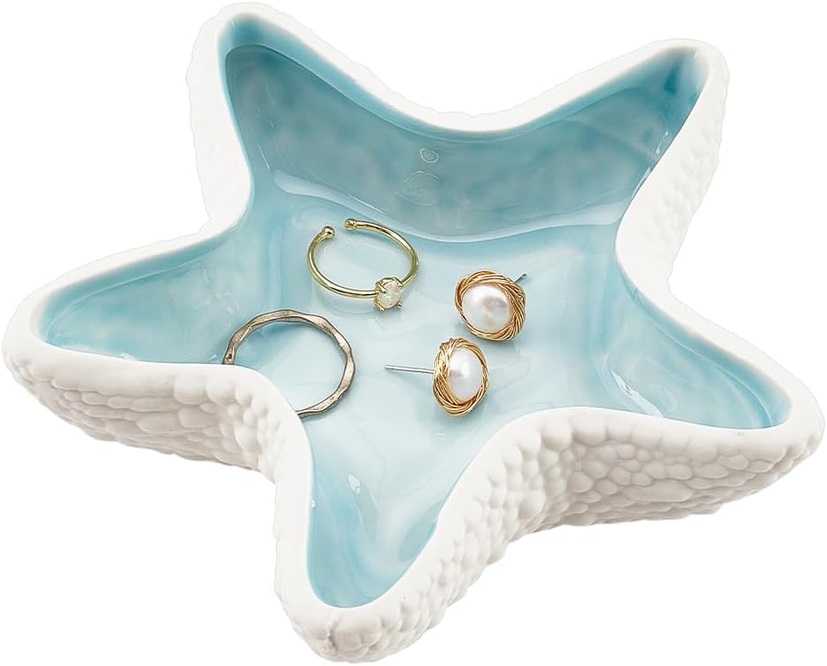 NBEADS Conch Shape Ceramic Jewelry Tray, Aqua Shell Trinket Dish Ceramic Ring Earring Holder Ocean-themed Decorative Trinket Plate for Rings Earrings Necklaces Bracelet Jewelry Watch Keys