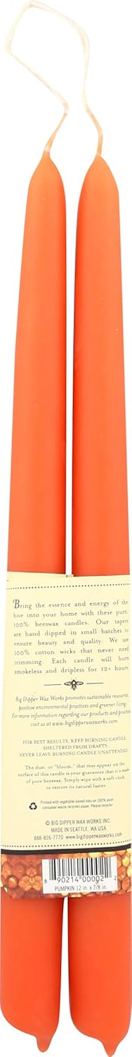 Big Dipper Wax Works Red Hand-Dipped Beeswax Taper Candles – 12” x 7/8”, 2-Pack, 100% Pure Beeswax, Long Burning, Clean, Cotton Wick, Handmade in USA, Home Décor & Wedding Candles