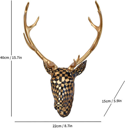 GIGICICI Mosaic Deer Head Wall Decor 15.7x8.7 Inch, Artistic Faux Resin Animal Head Wall Sculpture Hanging for Living Room Bedroom Kitchen Office, Black-White Gift