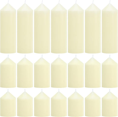 12-Pack Ivory Unscented Pillar Candle Set - 2x3, 2x6, 2x8-inch Long-Burning Drip-Free Tapers, 4 Per Size. Ideal for Home Decor, Weddings, Emergencies, and Holidays.