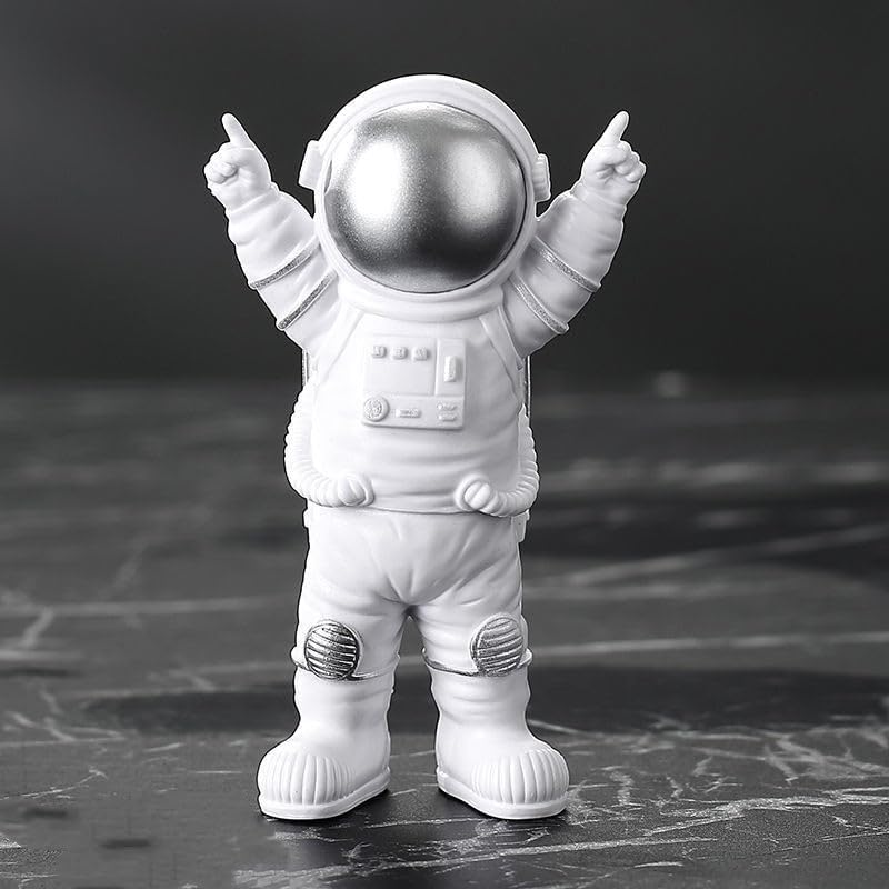Blue White Astronaut Statues Set of 4, Spaceman Sculpture Figurines Outer Space Theme Decor for Nursery Room Cake Topper