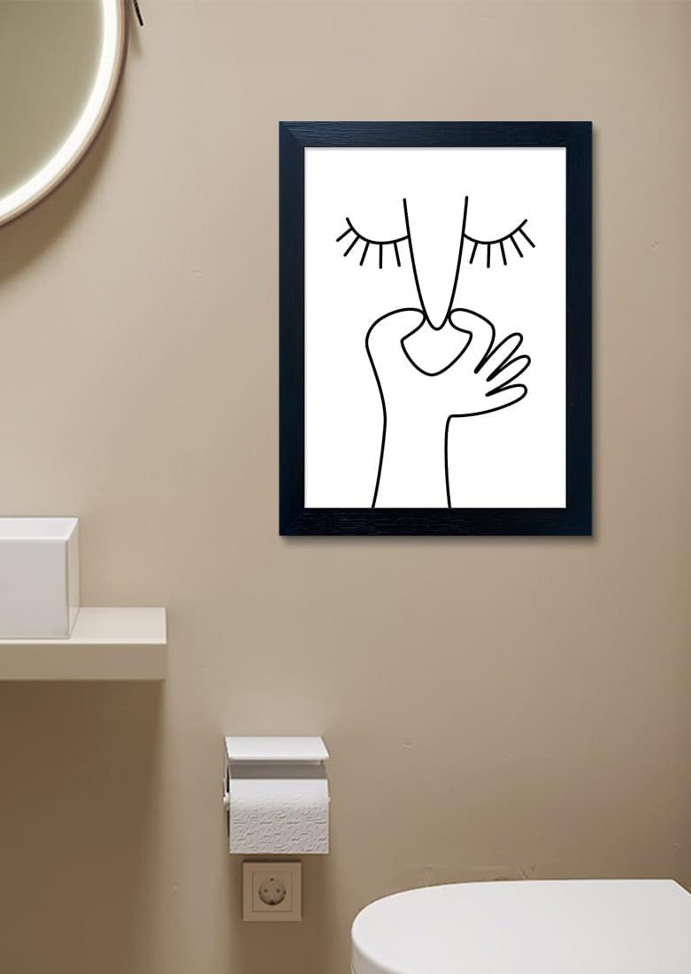 Bathroom Picture Wall Decor, Framed Black and White Bathroom Wall Art, Toilet Paper in Little Funny Raccoon's Hand Animal Canvas Print Painting