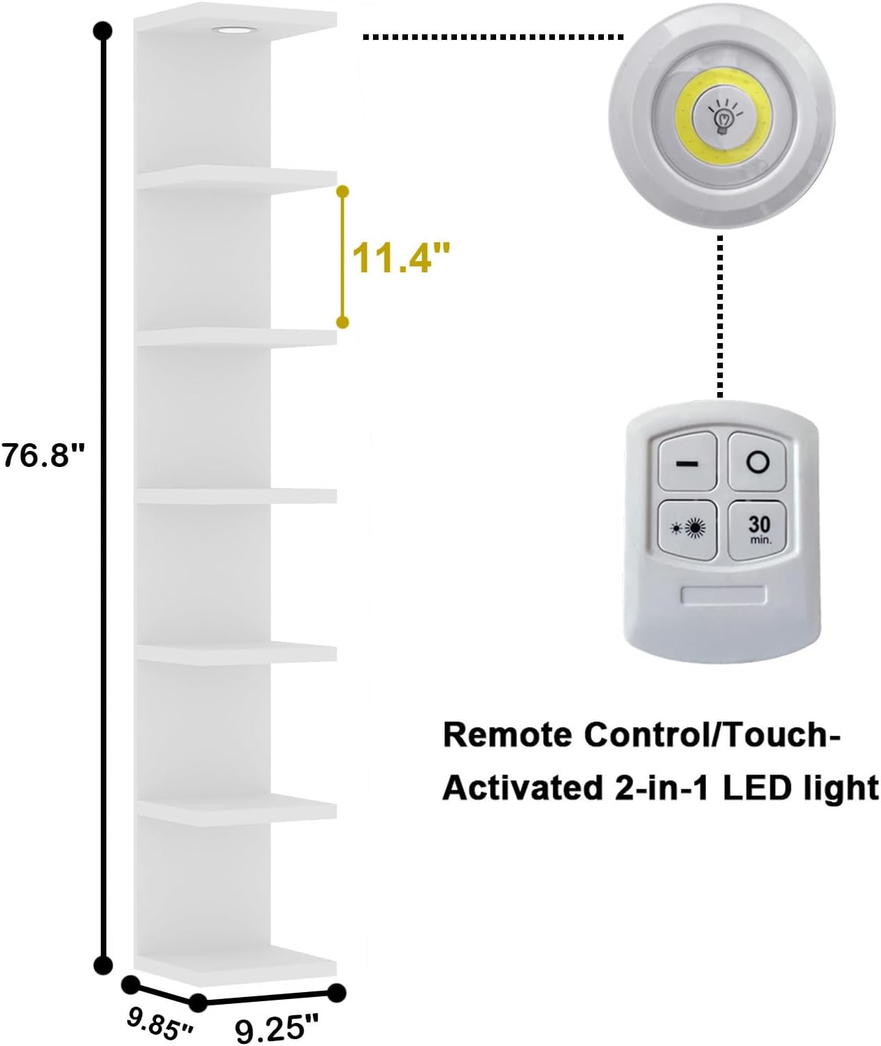 LitaEther Versatile 7 Tier Wall Shelf Unit,White Lack Wall Shelf,Display Floating Shelf with LED Remote Control Light