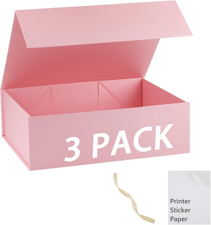 Pink Gift Box,10x7.3x3.5 Gift Boxes With Lids For Presents Includes Ribbon And Diy Printable Sticker Paper,Bridesmaid Proposal Box,Magnetic Gift Box For Birthday,Wedding,Graduation - Colors A