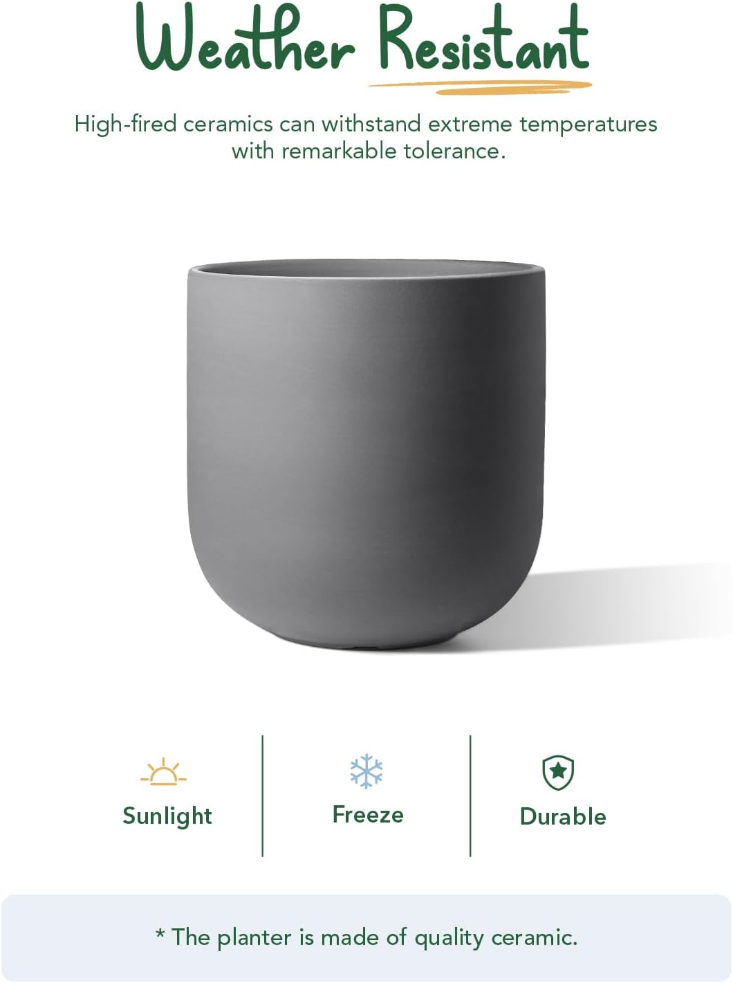 LE TAUCI 12 Inch Pots for Plants, Ceramic Large Planters for Indoor Plants, Indoor Plant Pots for Home Garden Patio Office, Planter Pots with Drainage Hole and Rubber Plug, Neutral Gray